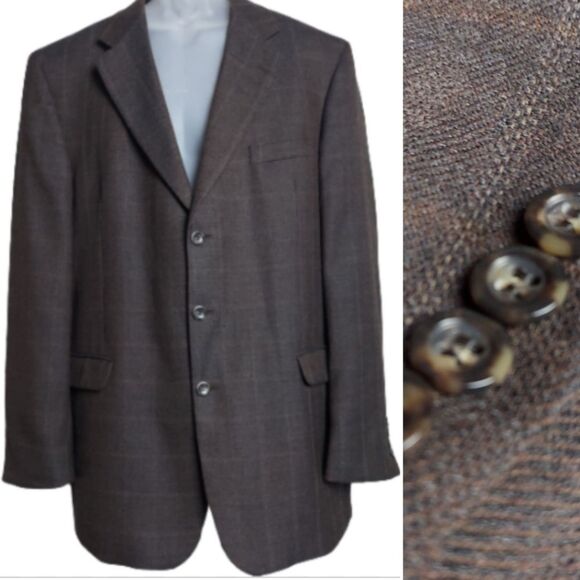 Stafford Plaid Wool Cashmere 3 Button Blazer - Picture 7 of 11